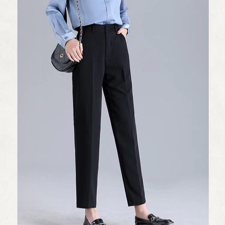 High-Waisted Black Straight-Leg Dress Pants for Women