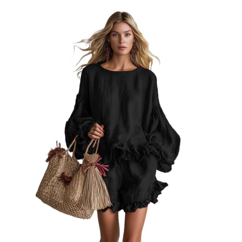 Women's Lantern Sleeve Ruffle Two-Piece Set