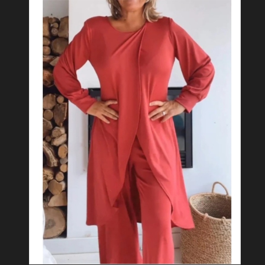 Women's Long Sleeve Asymmetric Wide-Leg Two-Piece Set Casual