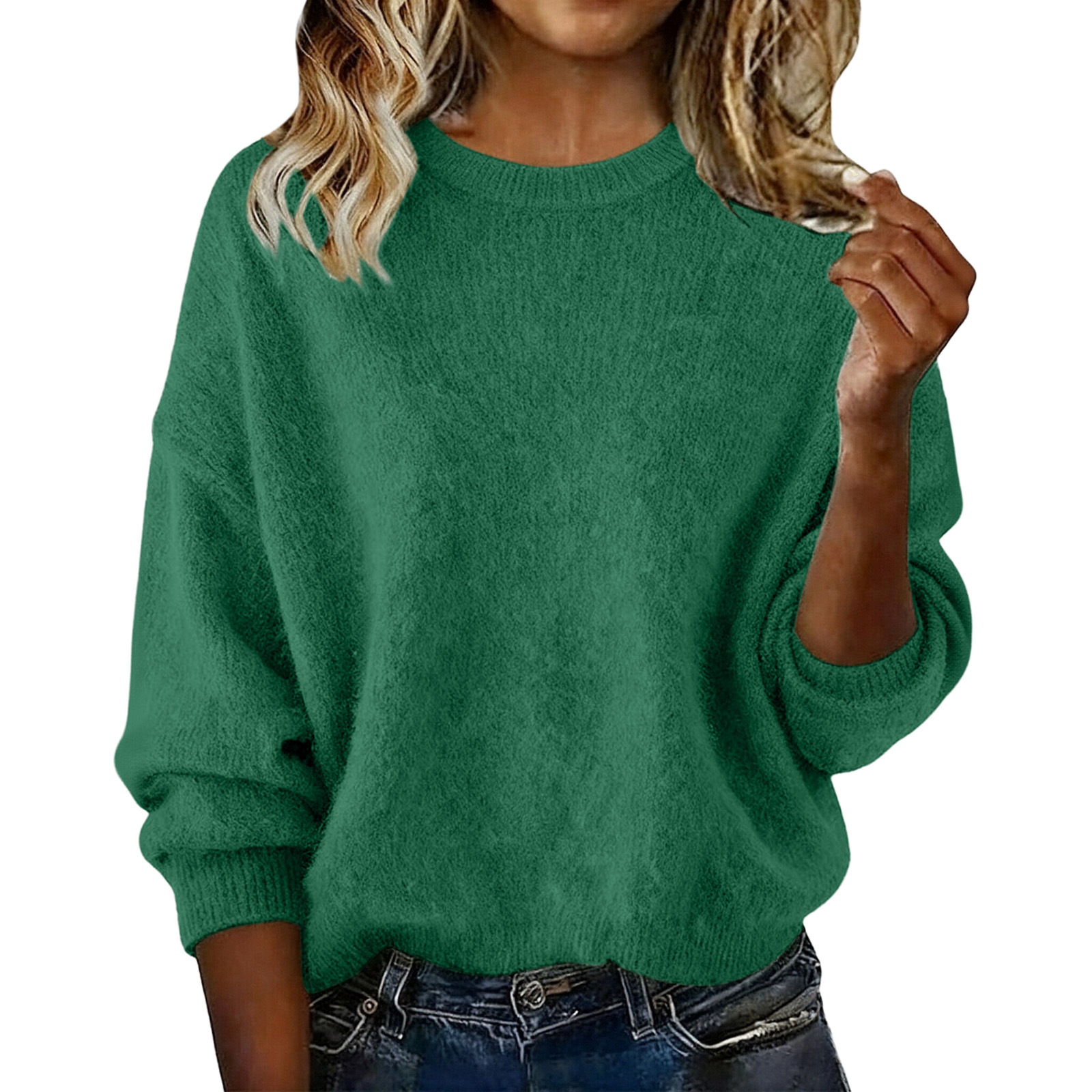 Women's Solid Crewneck Loose Knit Sweater