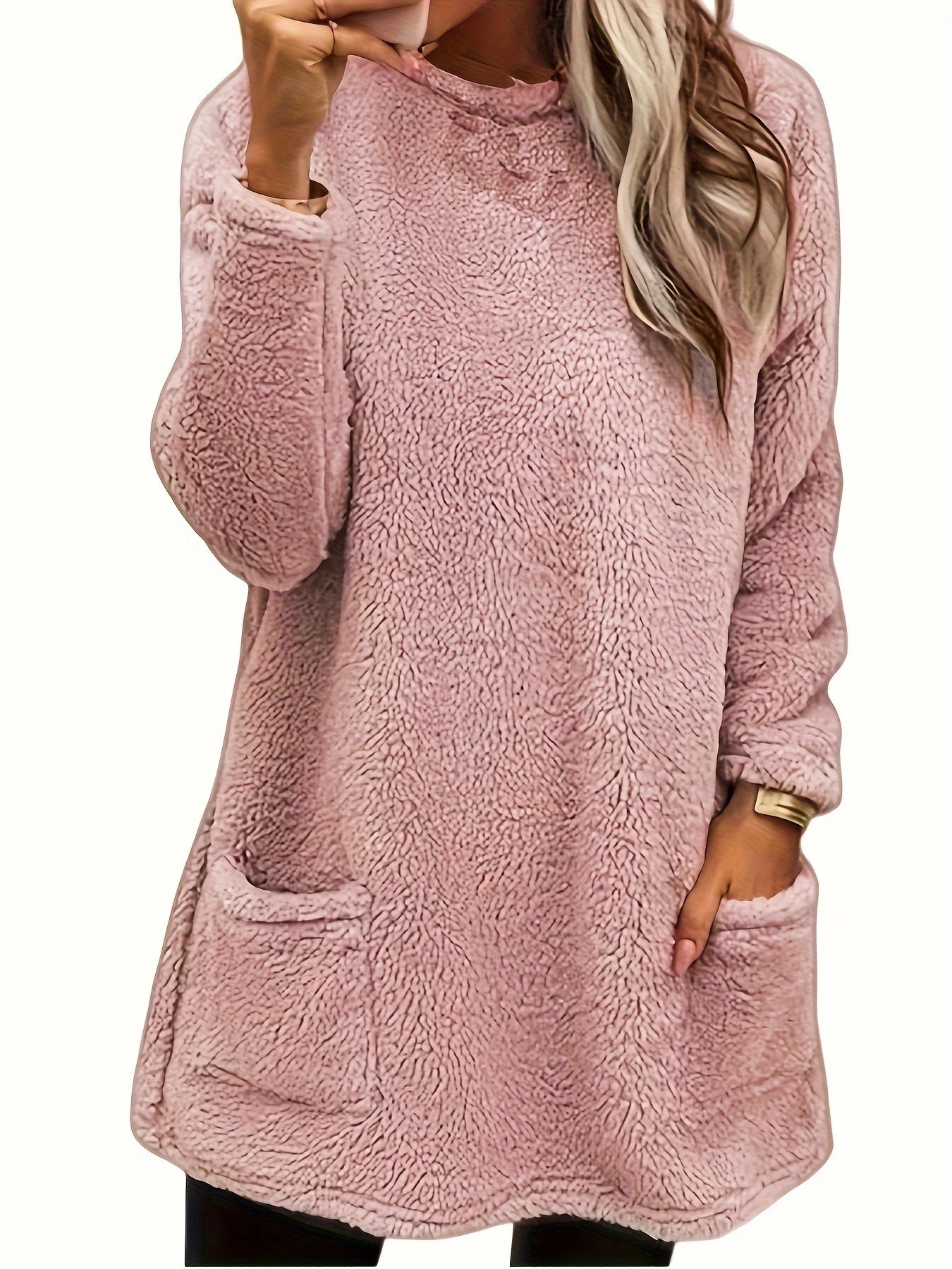 Women's Fleece Pullover Sweatshirt Long Sleeve Crew Neck Loose Fit with Pocket