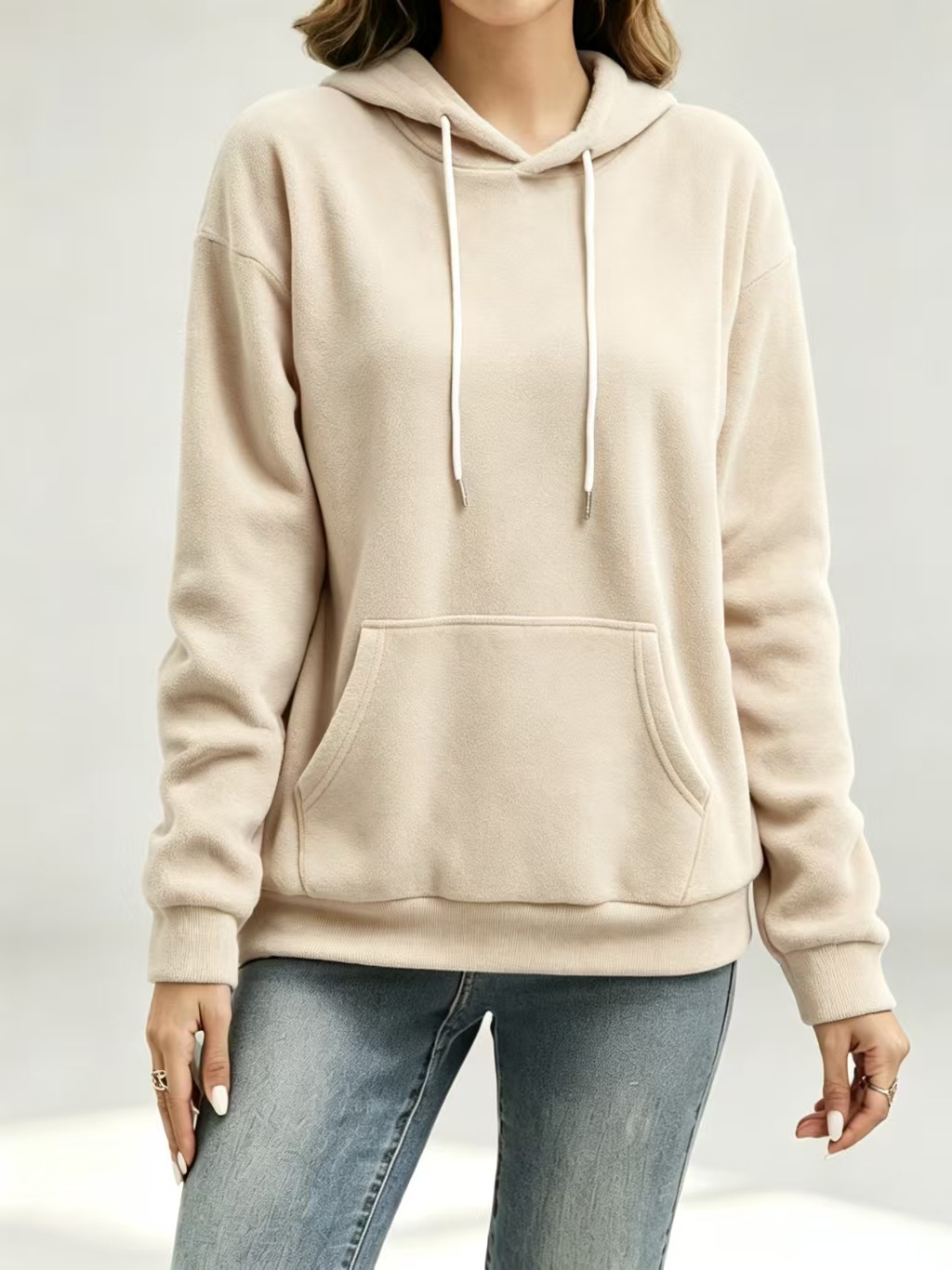 Women's Casual Loose Solid Hooded Kangaroo Pocket Sweatshirt Long Sleeve