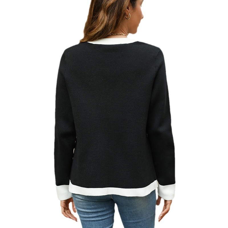 French-Style Colorblock V-Neck Knit Cardigan Jacket