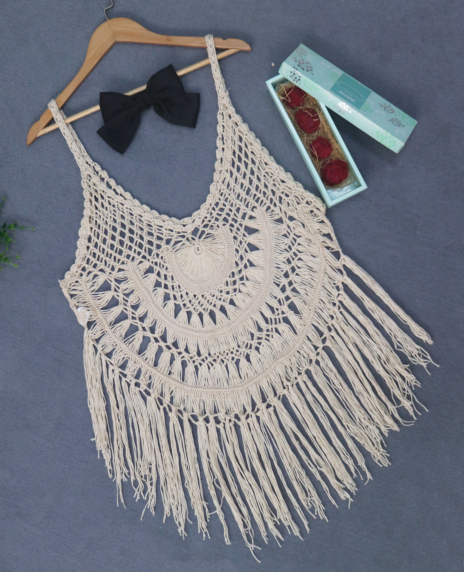 Sexy Sheer Hand-Crochet Fringe Spliced Beach Bikini Cover-Up Cami Dress