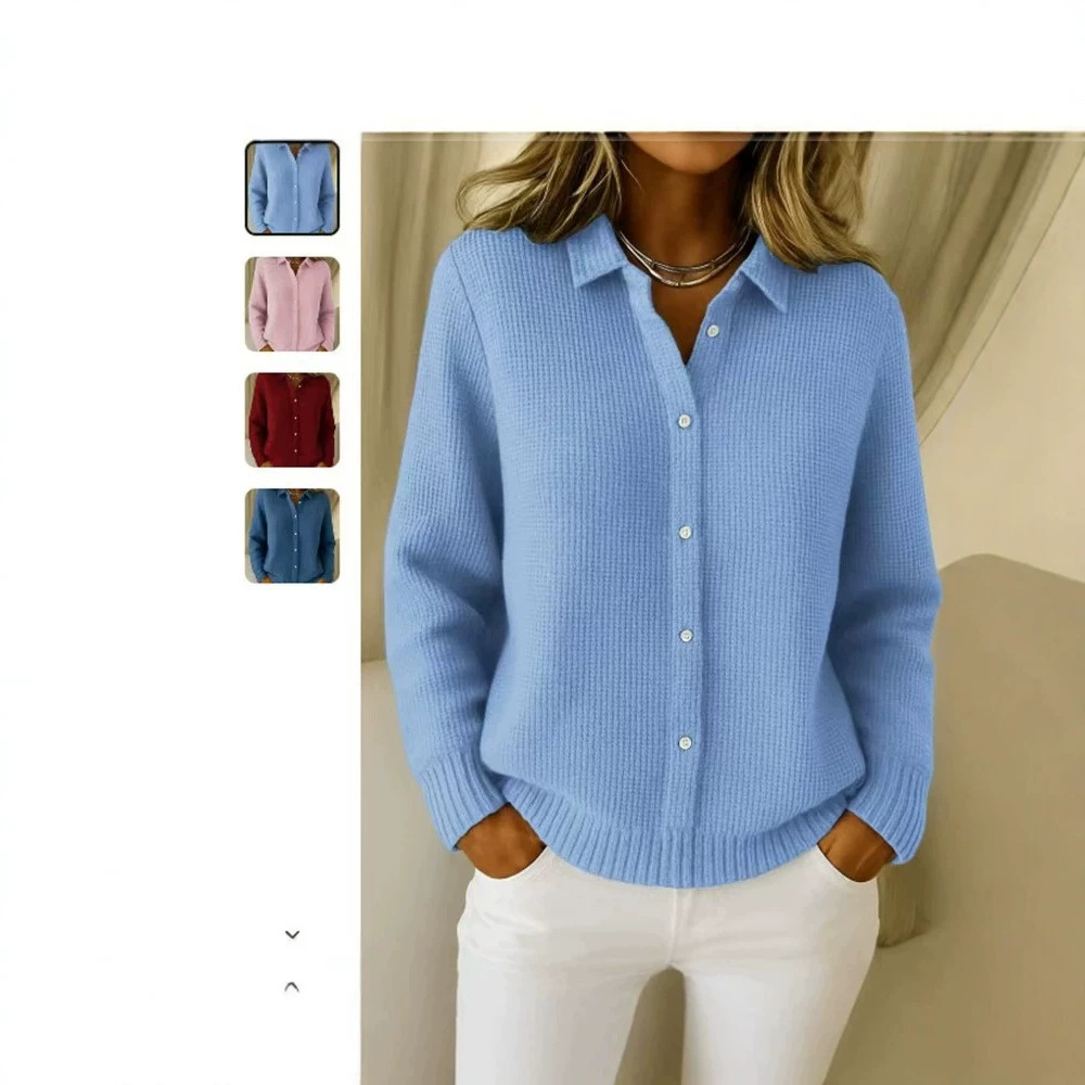 Button-Front Polo Collar Cardigan Sweater