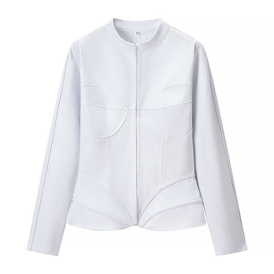 Women's Slim Fit Zip-Up Jacket with Stand Collar and Asymmetric Hem