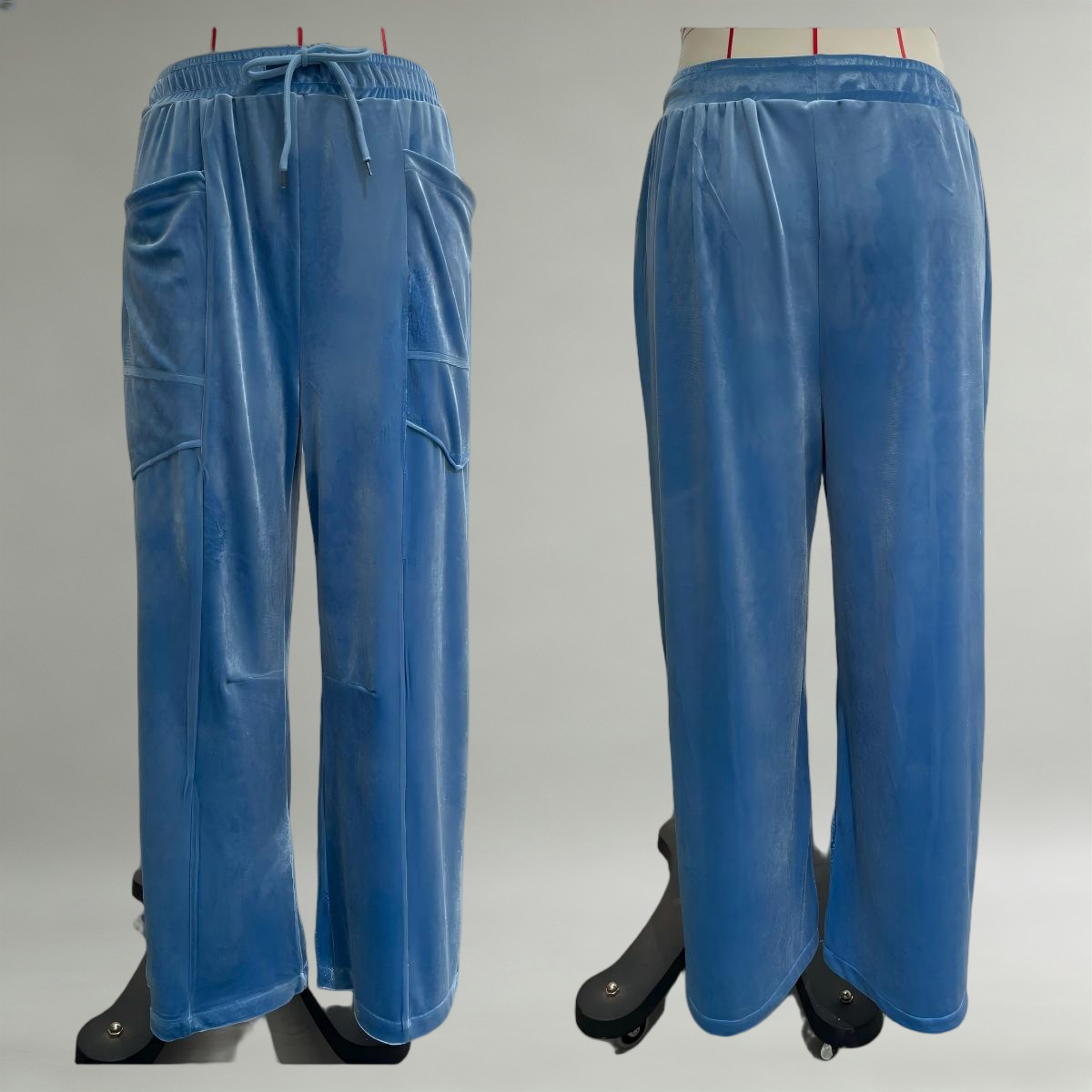Women's Loose Wide-Leg Velvet Pants with Drawstring