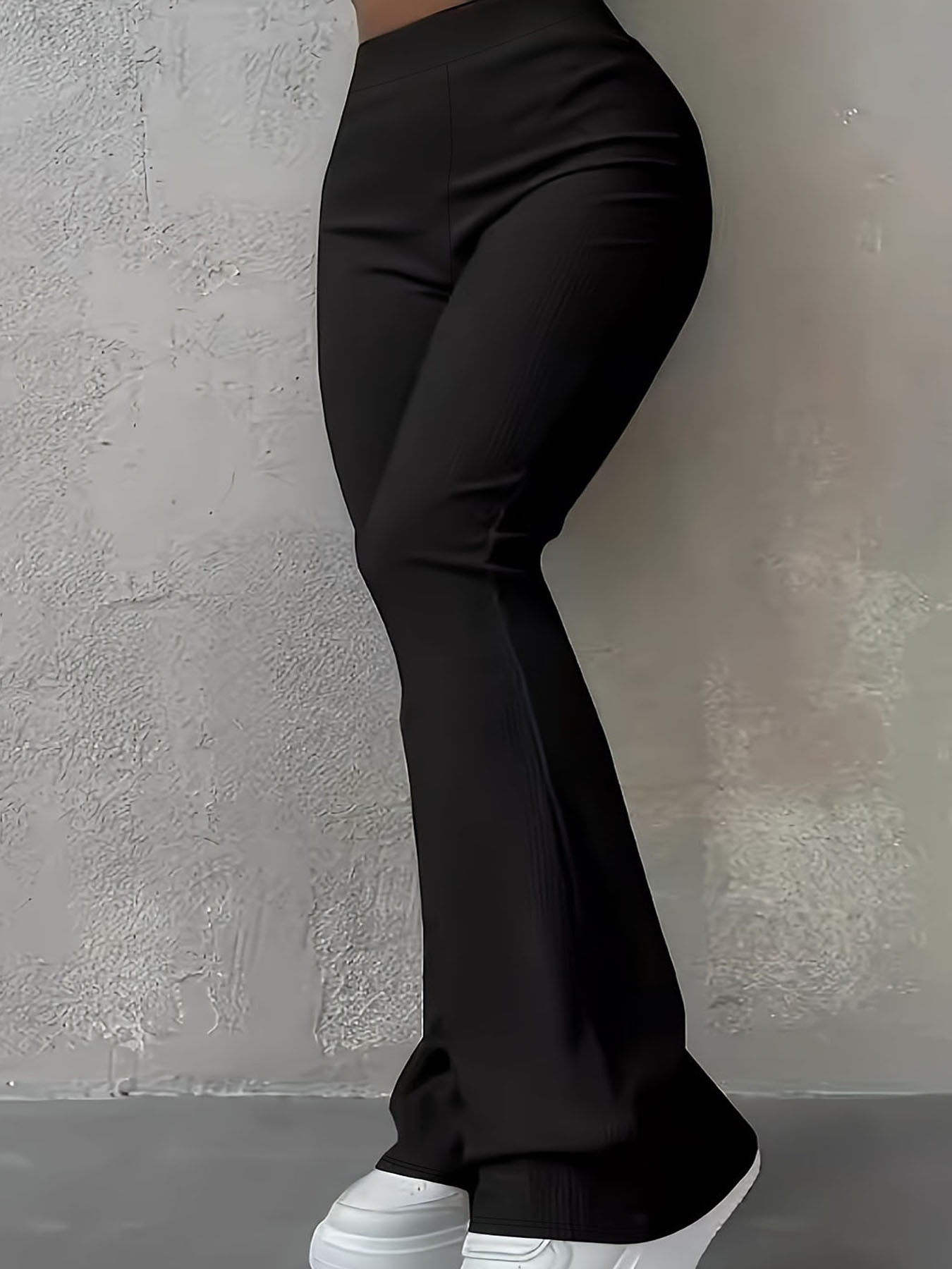 Women's Ribbed High-Waist Flare Leggings Slim Fit Solid Color