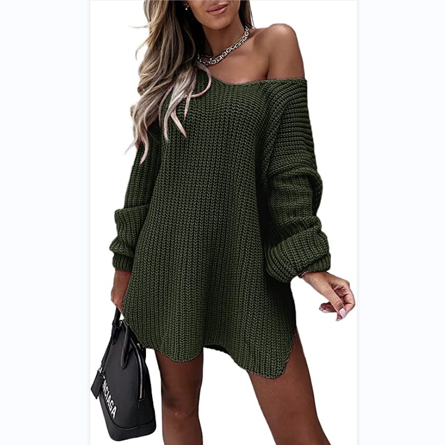 Women's Solid Loose V-Neck Pullover Knit Sweater