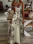 Women's Boho Floral Print Dress Black and White