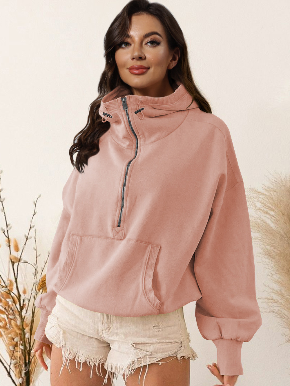 Women's Zip-Up Hoodie Drawstring Long Sleeve Sweatshirt