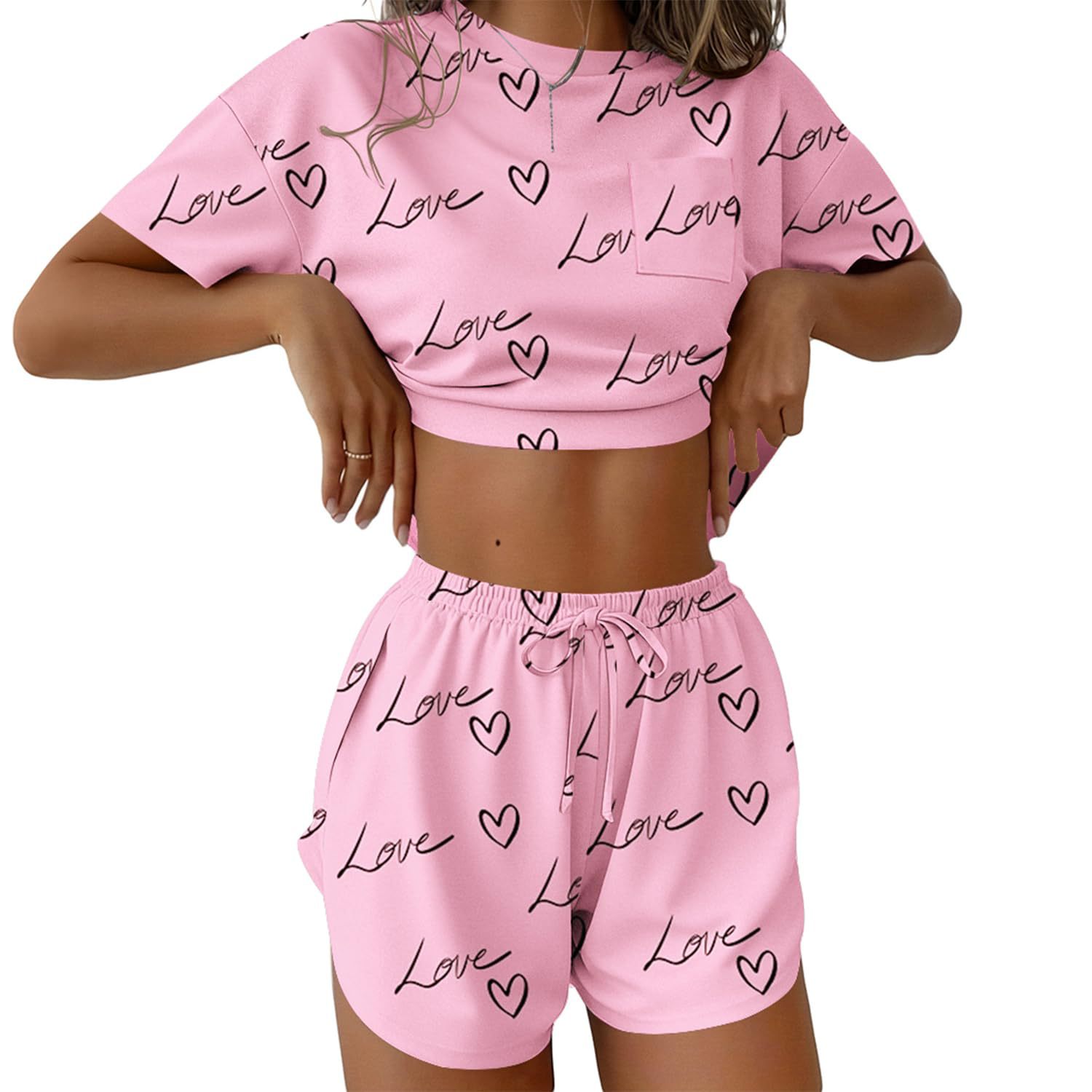 Women's Printed Leopard Stripe Short Sleeve Shorts Pajama Set