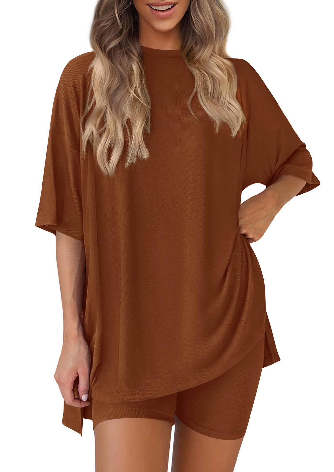 Women's Solid Color Loose Fit Pajama Set Casual Loungewear