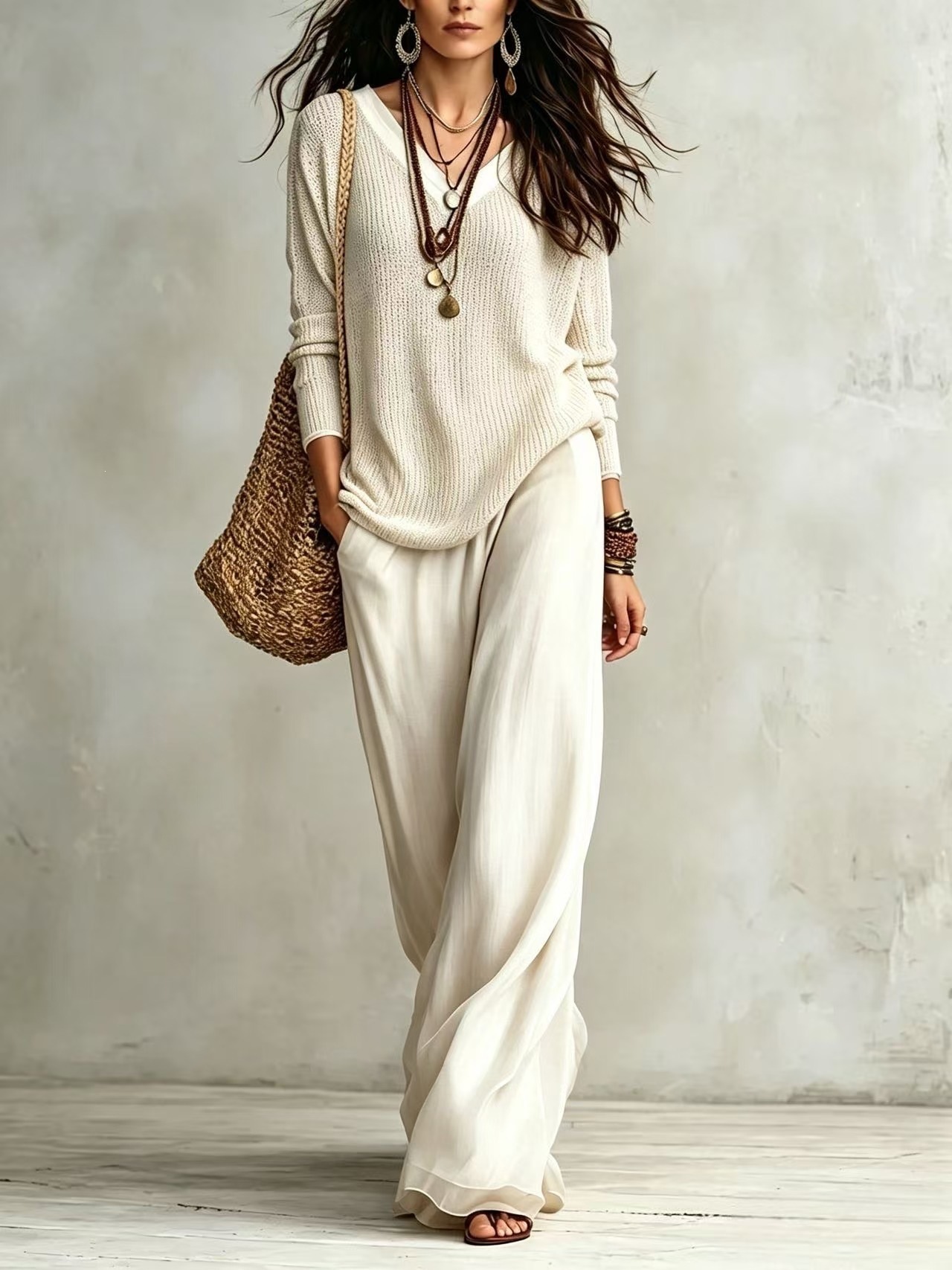 Women's Layered Top & Wide-Leg Pants Casual Set
