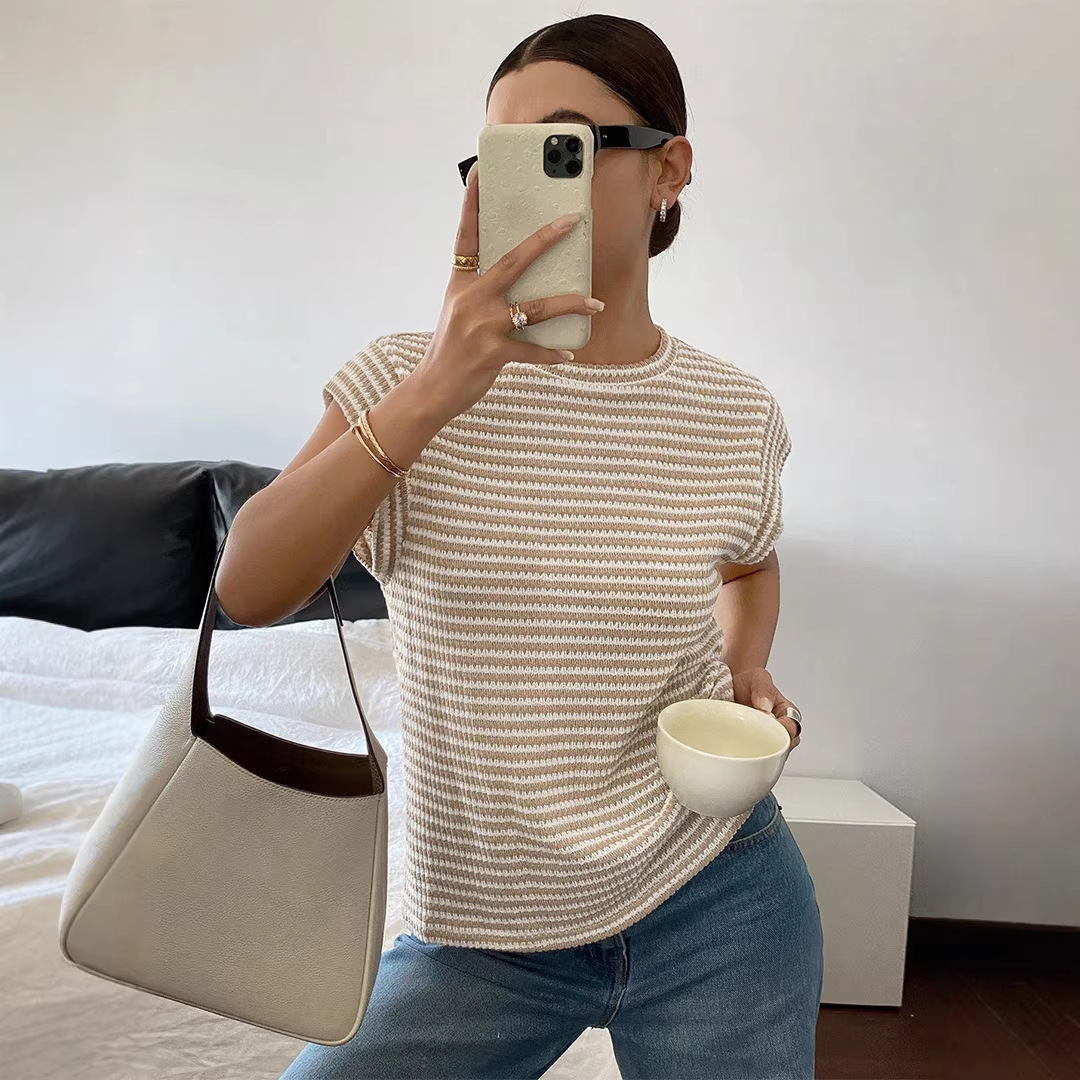 Retro Cable-Knit Short-Sleeve Crewneck Tee