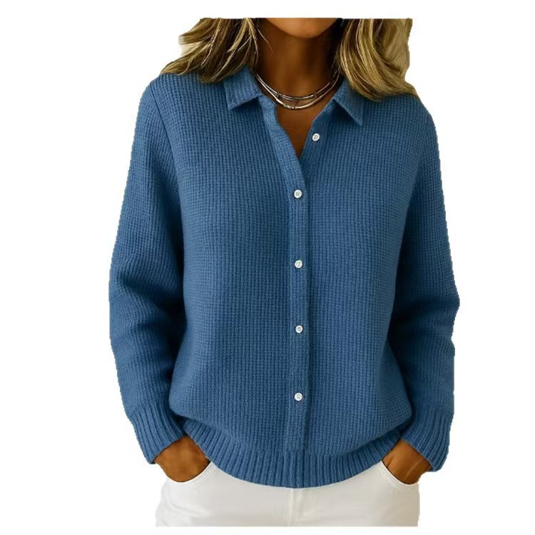Button-Front Polo Collar Cardigan Sweater