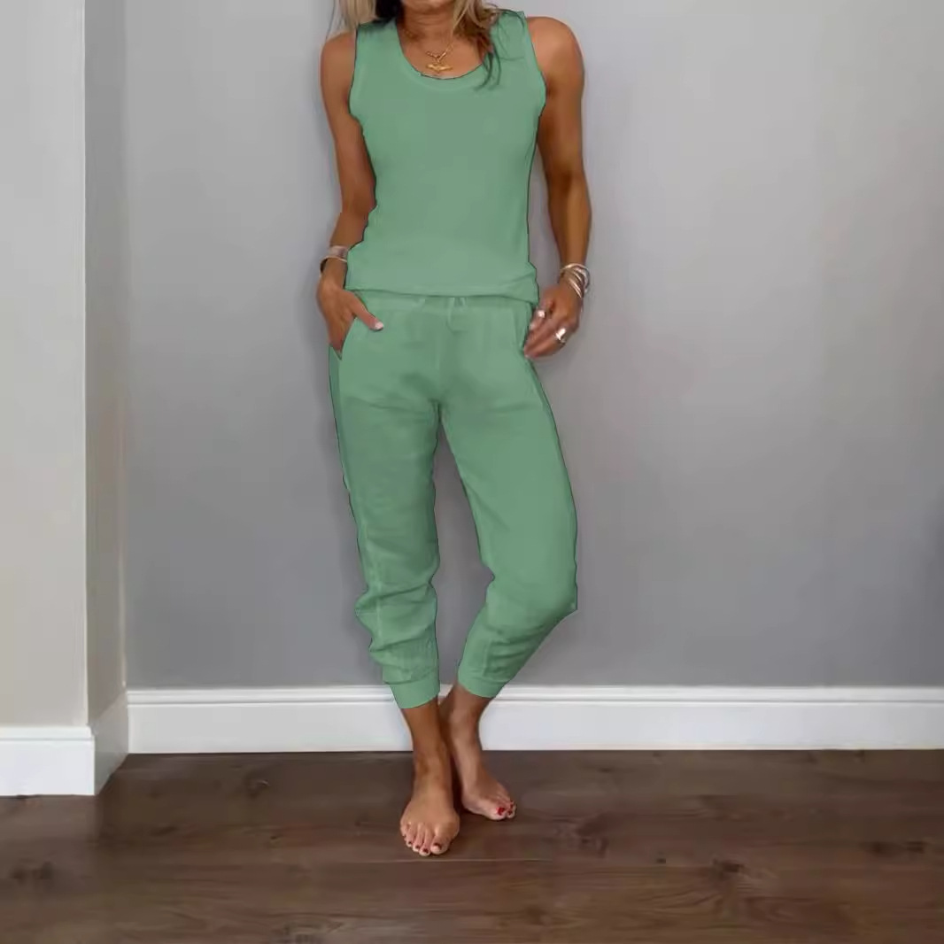 Cotton-Linen Tank Top and Drawstring Pants Set