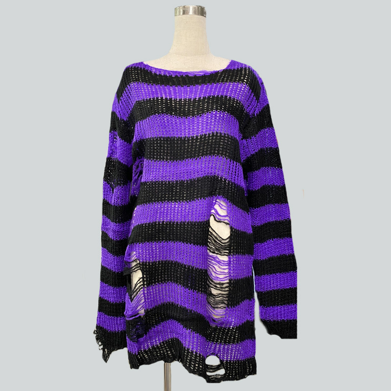 Mohair-Blend Striped Oversized Pullover Sweater Women's Mid-Length Knit