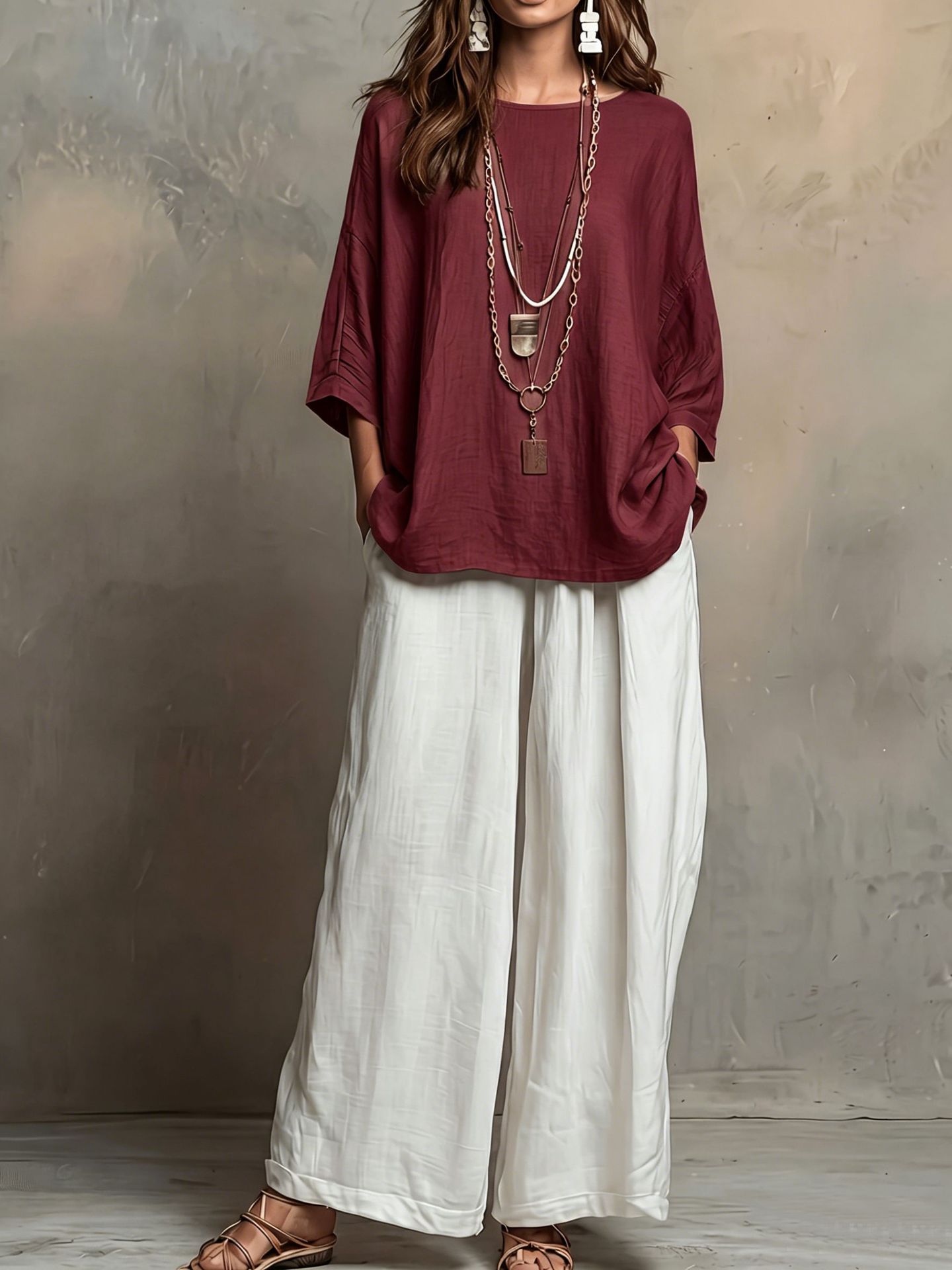 Boho Color-Block Loose Casual Vacation Two-Piece Set for Women