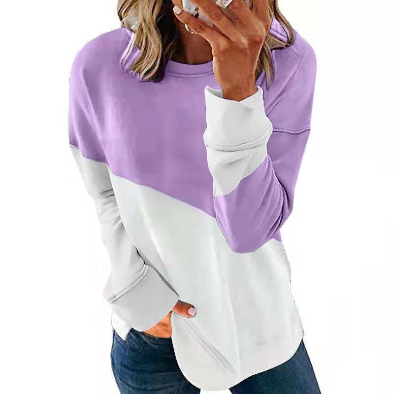 Women's Long Sleeve Crewneck Colorblock Loose Casual Sweatshirt T-Shirt