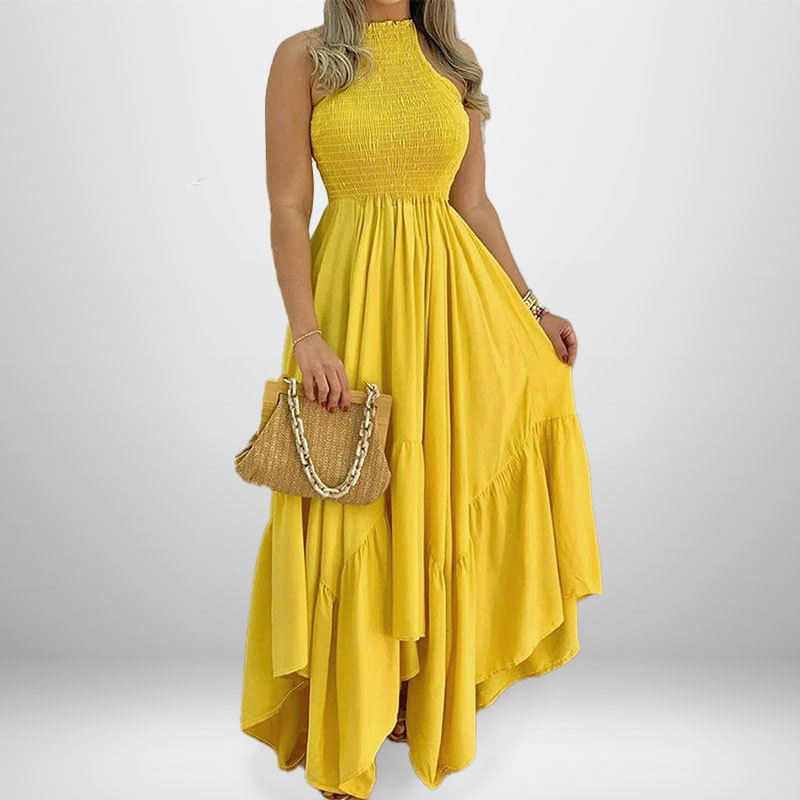 Women's Halter Neck High Waist Long Dress Solid Color Slim Fit