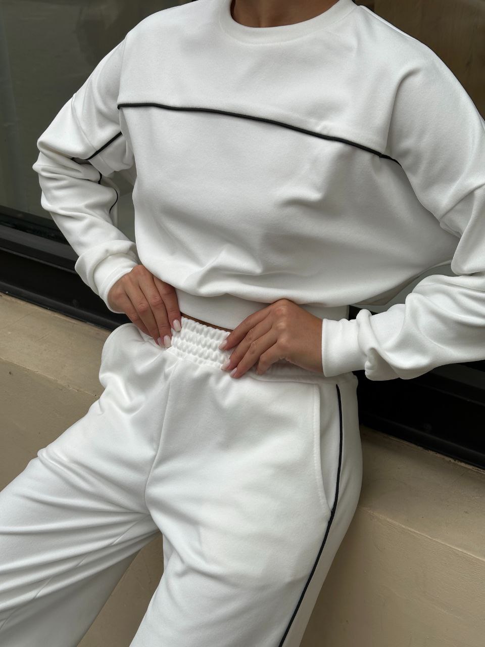 Women's Striped Long Sleeve Sweatshirt & Wide-Leg Pants Set