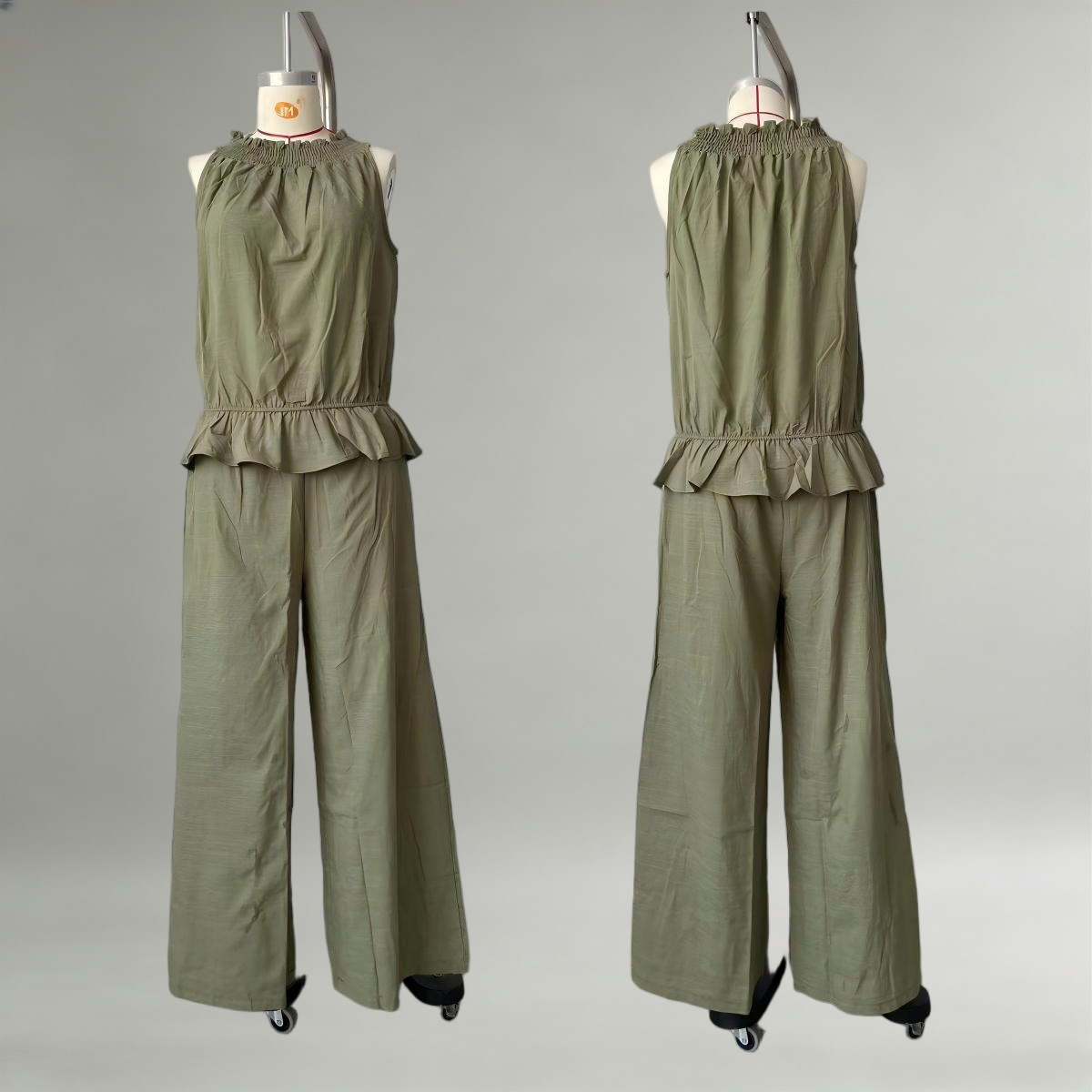 Women's Sleeveless Ruffle Top & Wide-Leg Pants Set