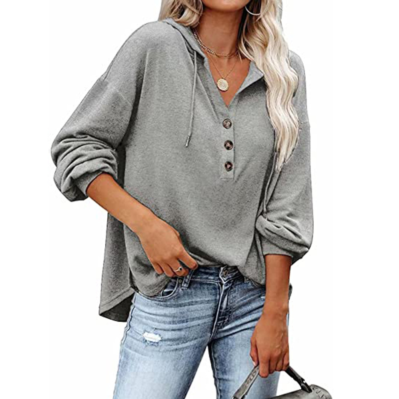 Women's Casual Loose Solid Color Hooded Sweatshirt
