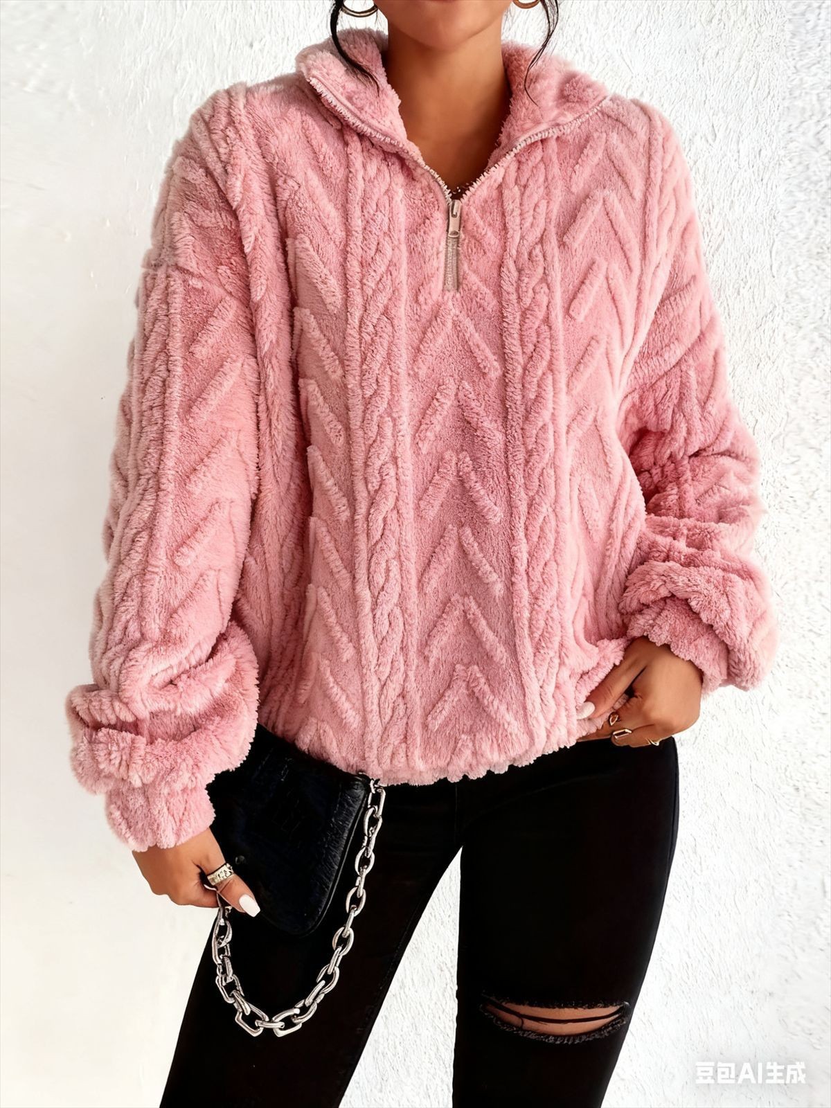 Women's Double-Sided Fleece Pullover Zip-Up Top