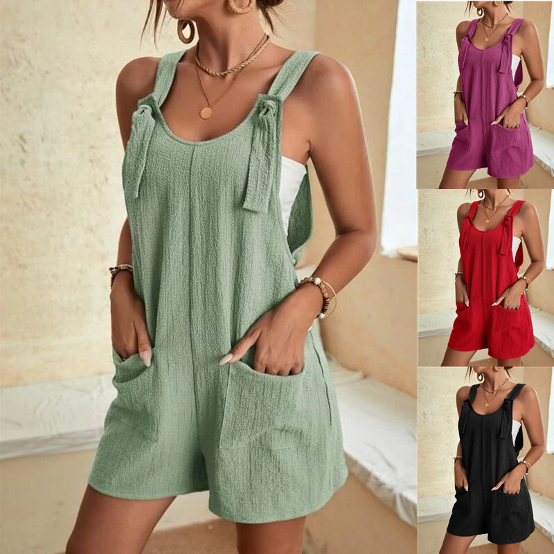Women's Summer Sleeveless Romper with Straps and Shorts