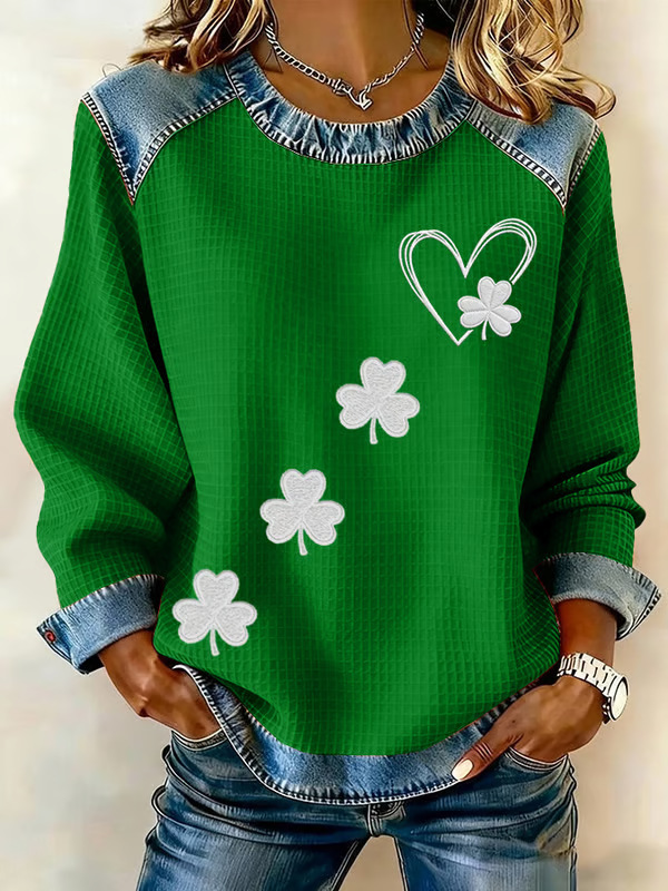 Women's Heart & Botanical Letter Print Crewneck Sweatshirt
