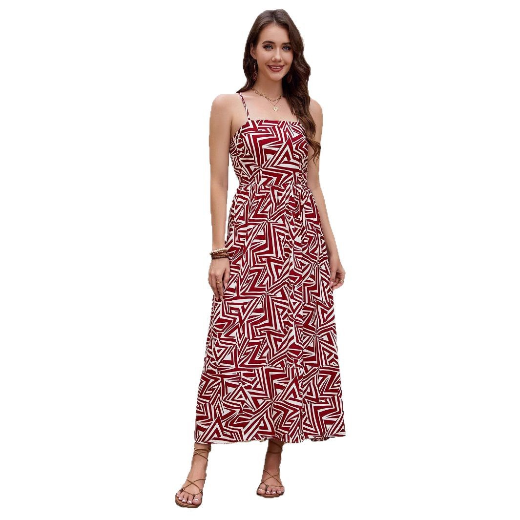Women's Printed Open-Back Tie-Waist Cami Dress