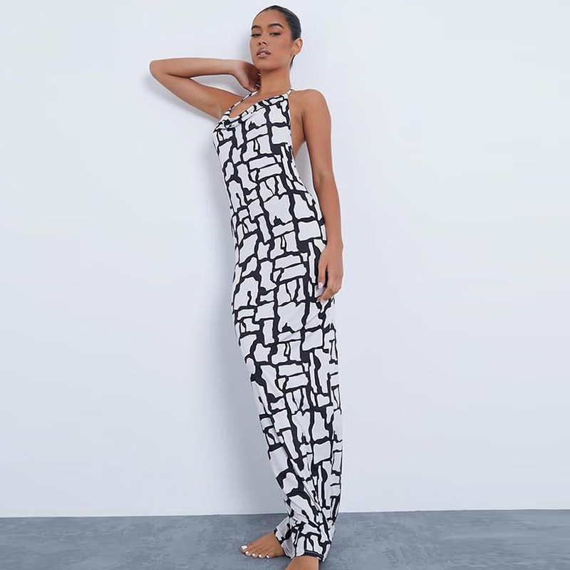 Women's Sleeveless Printed Tie-Back Long Dress