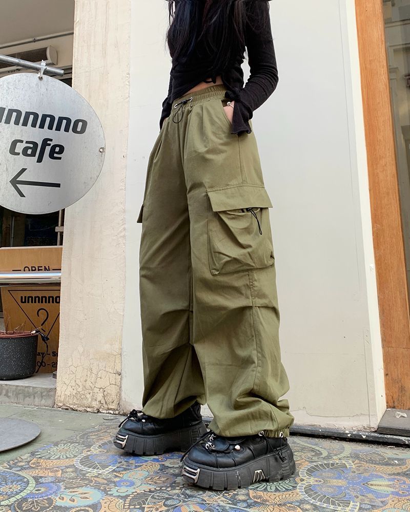 Women's High-Waist Cargo Pants Loose Straight Relaxed Fit