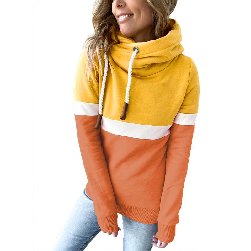 Women's Colorblock High Neck Hooded Sweatshirt
