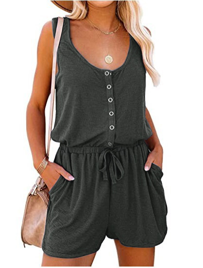 Women's Sleeveless Wide-Leg Romper with Tie Waist
