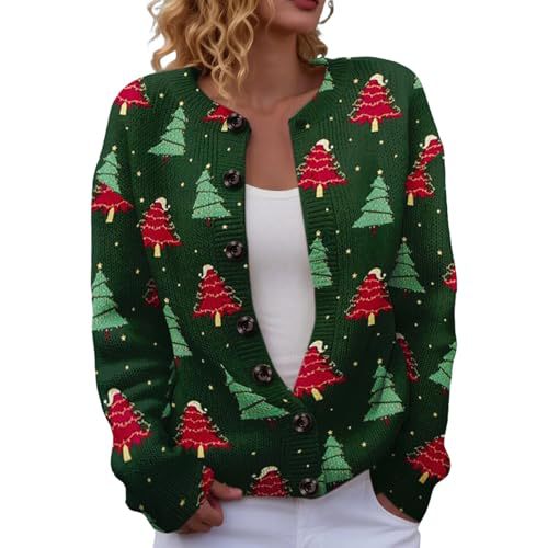 Women's Snowflake Reindeer Antler Print Button Cardigan Sweater