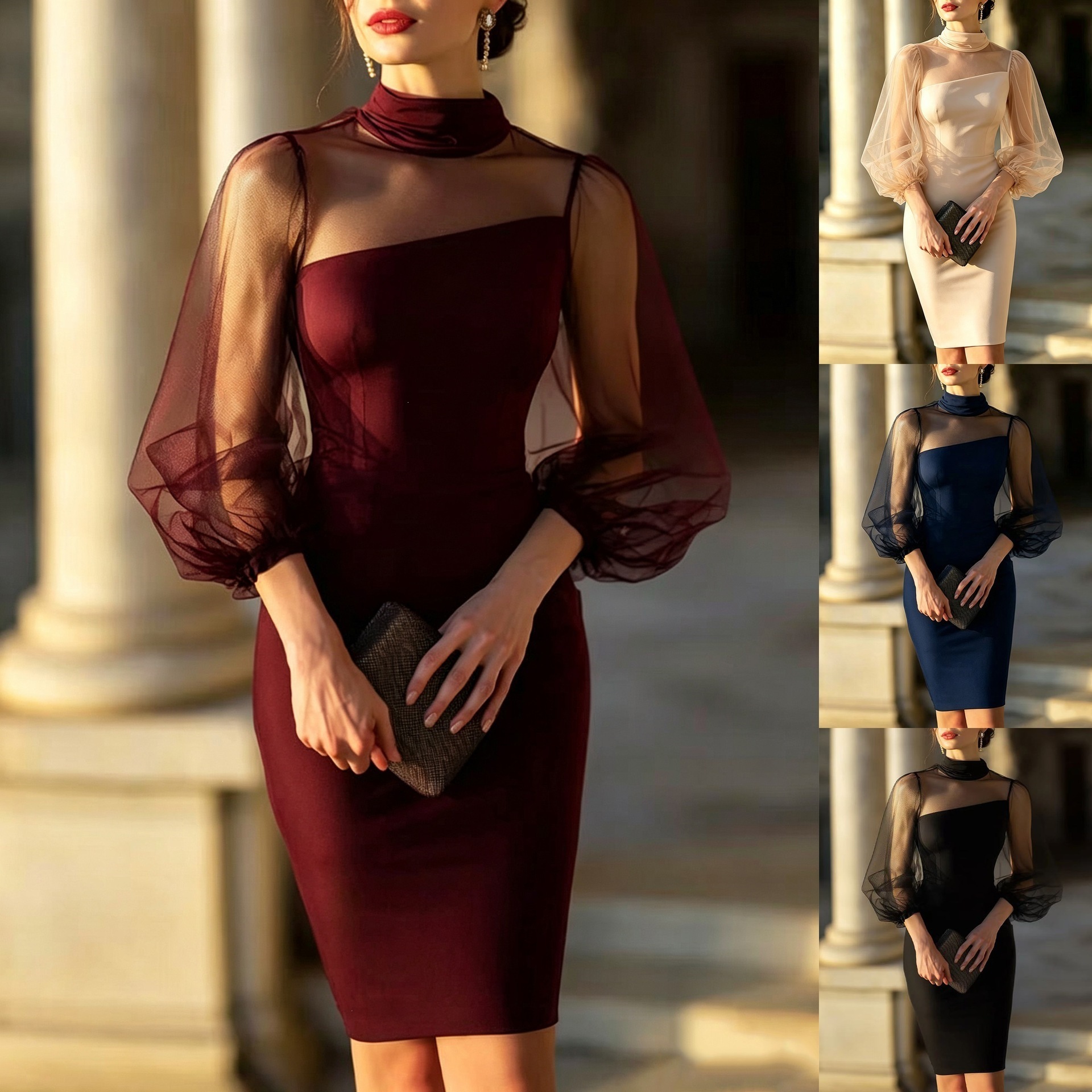 Women's Backless Mesh Panel Bodycon Dress