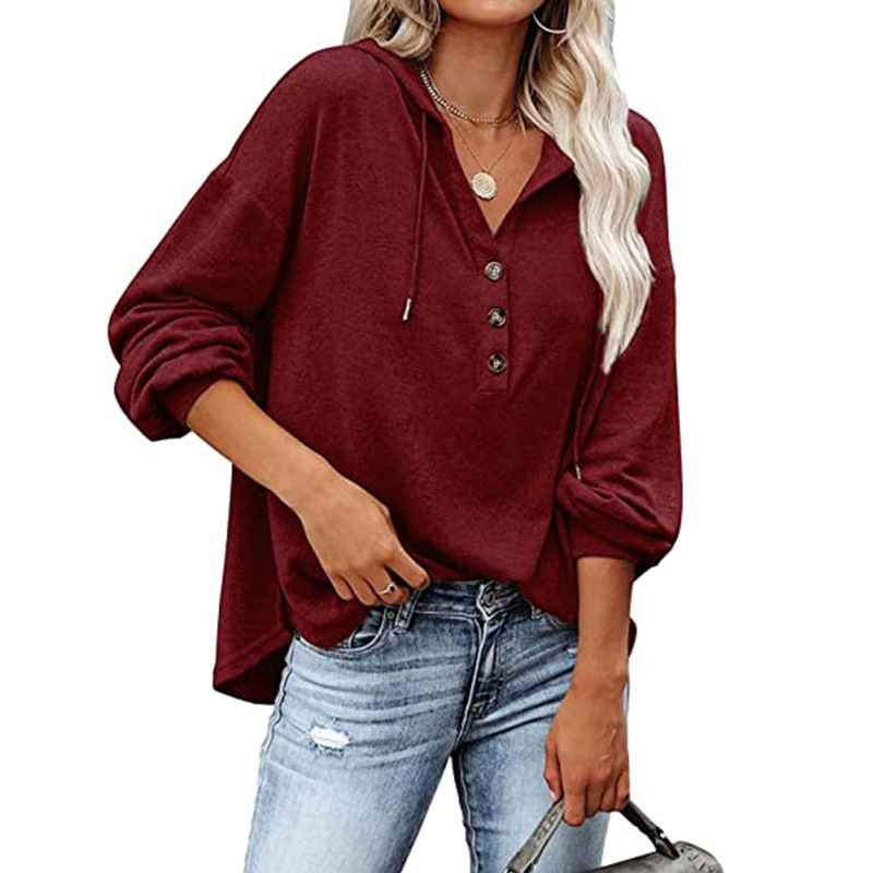 Women's Casual Loose Solid Color Hooded Sweatshirt