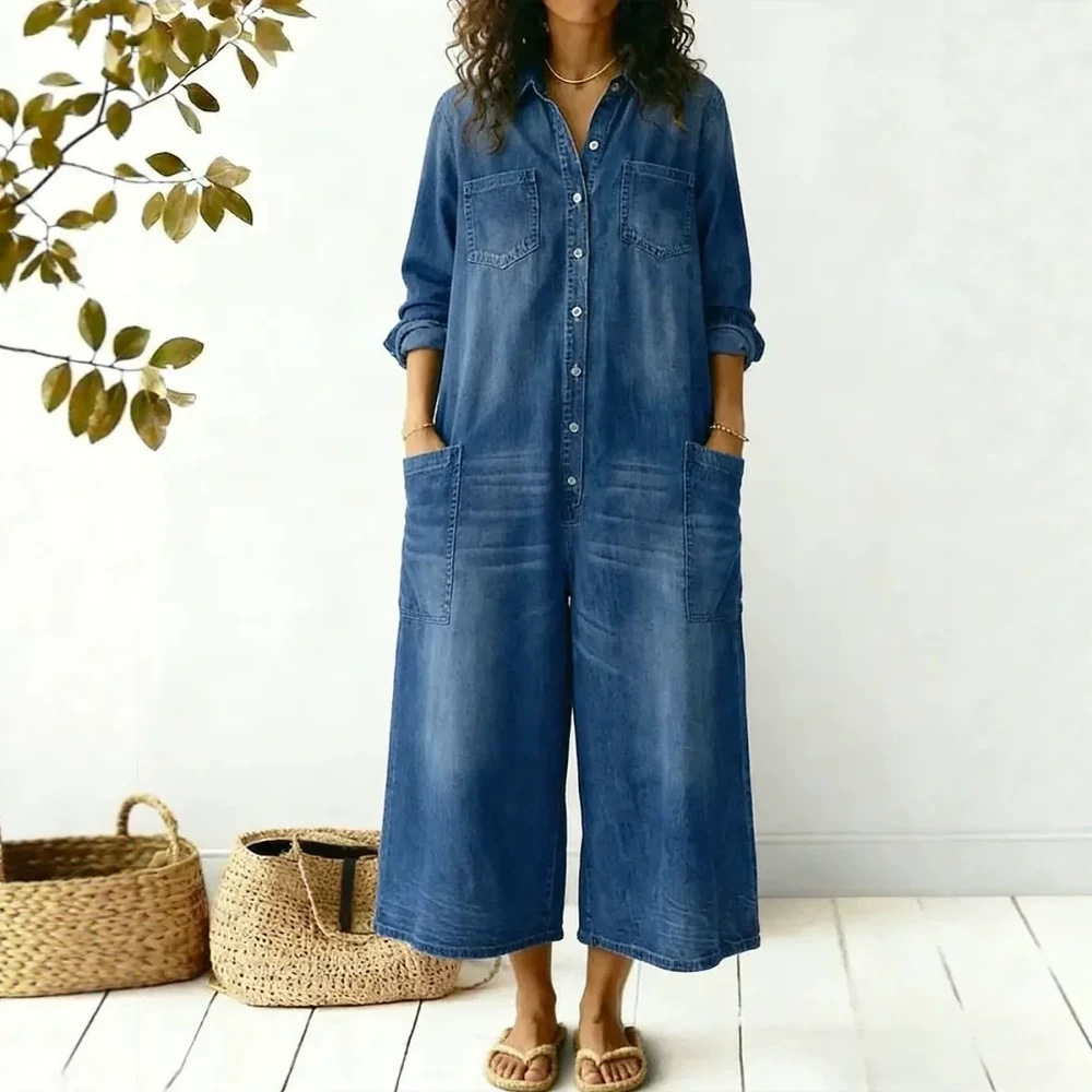 Women's Single-Breasted Loose Shirt Dress Long Sleeve