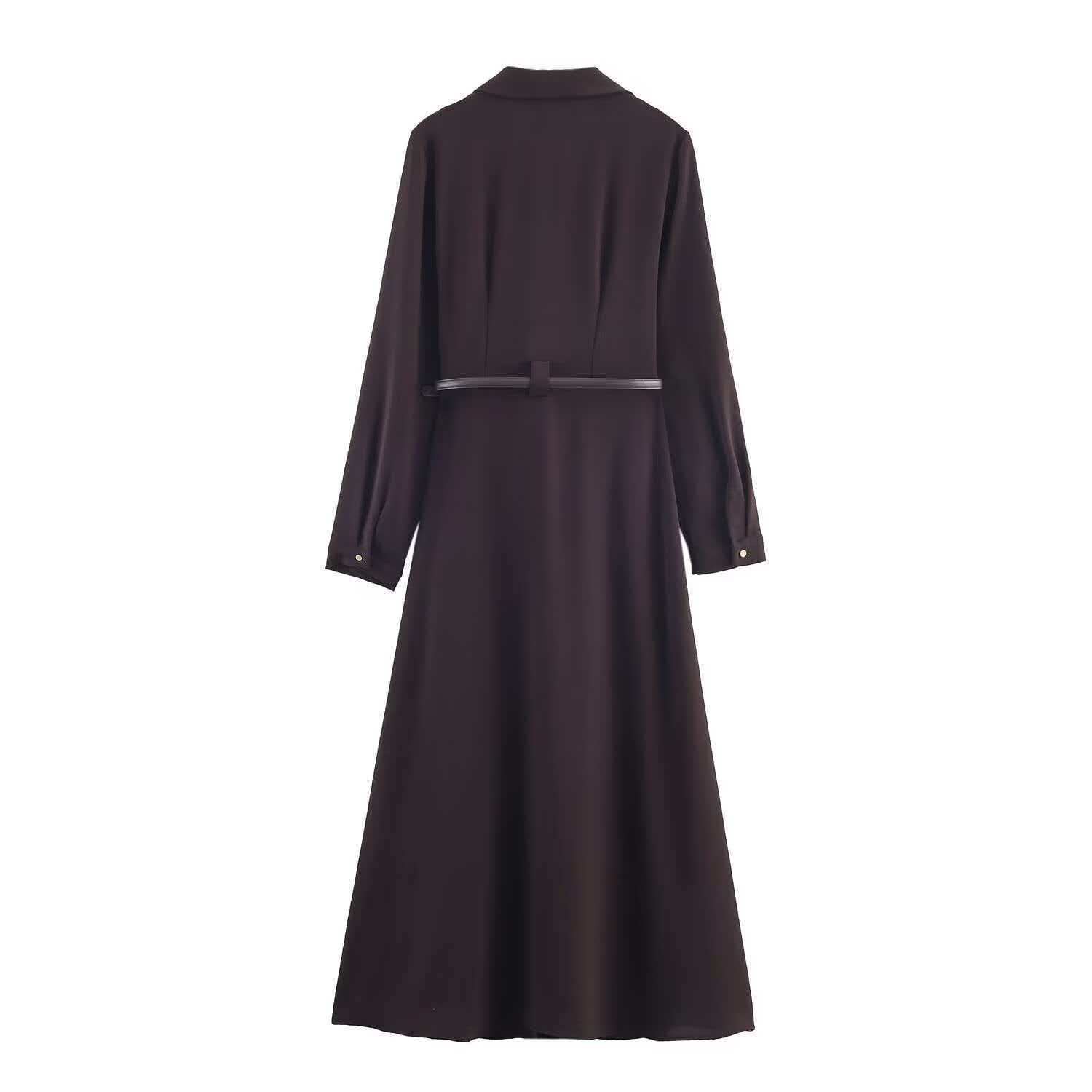 Women's Belted Shirt Midi Dress Long Sleeve High Waist