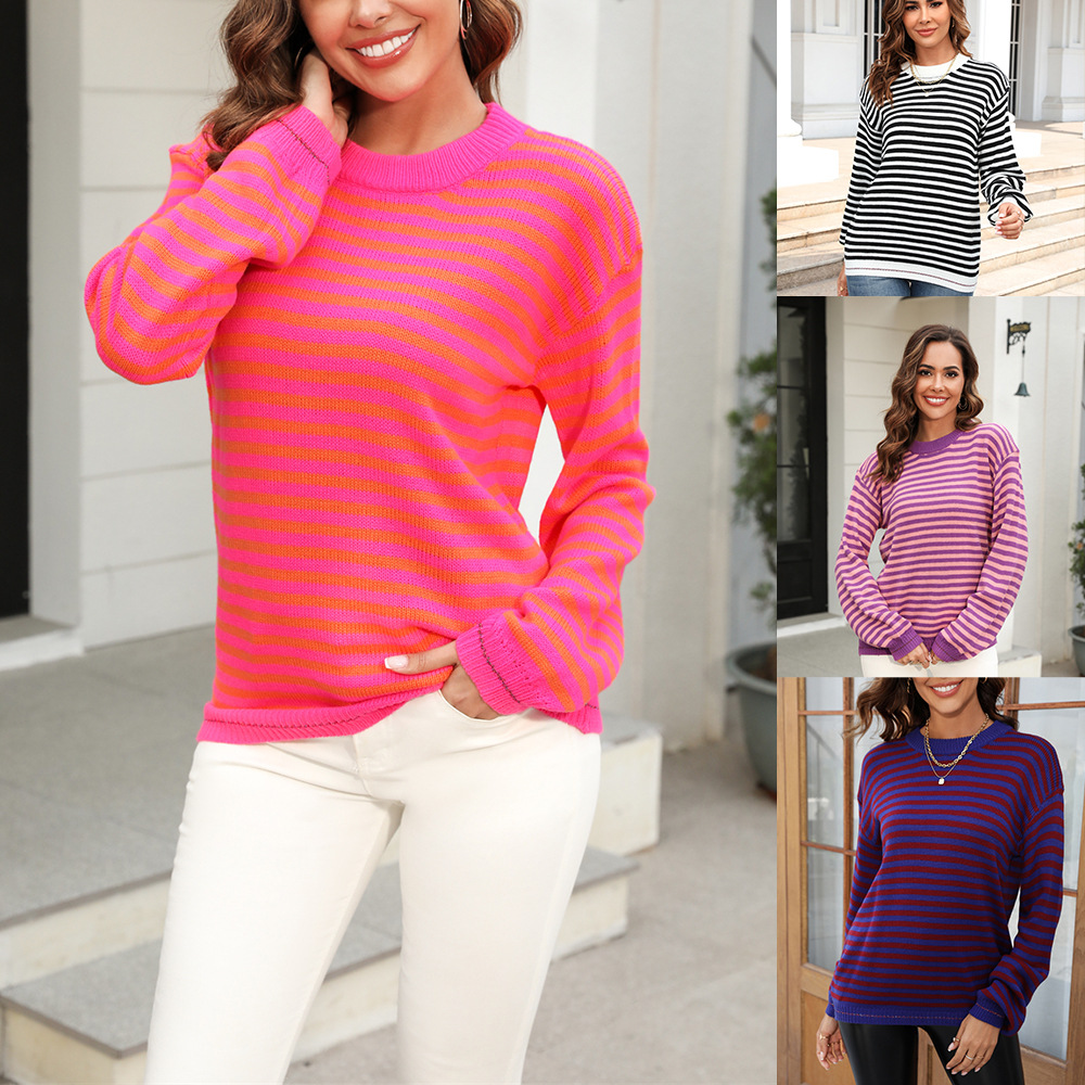 Striped Color-Block Long-Sleeve Knit Sweater