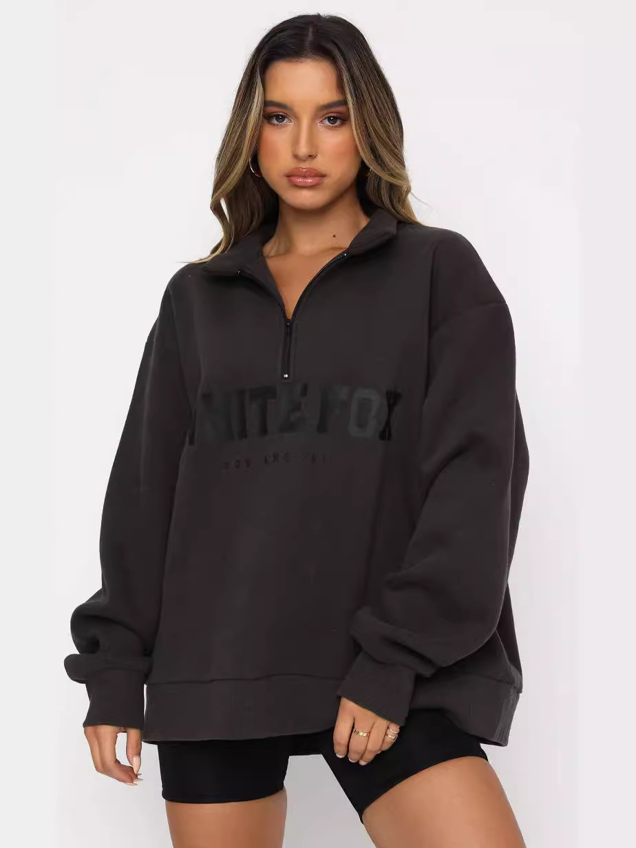 Casual Half-Zip Print Long-Sleeve Pullover Hoodie