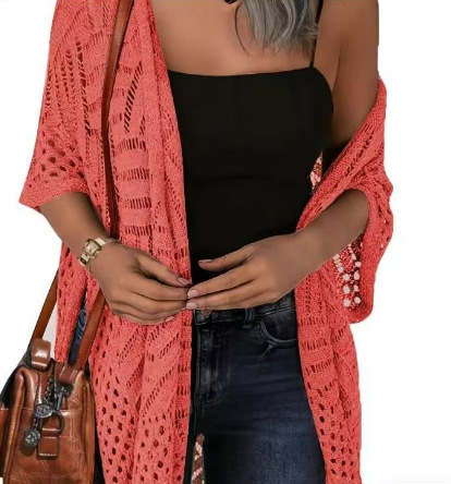Plus Size Sheer Fringe Knit Bikini Cover-Up Beach Cardigan