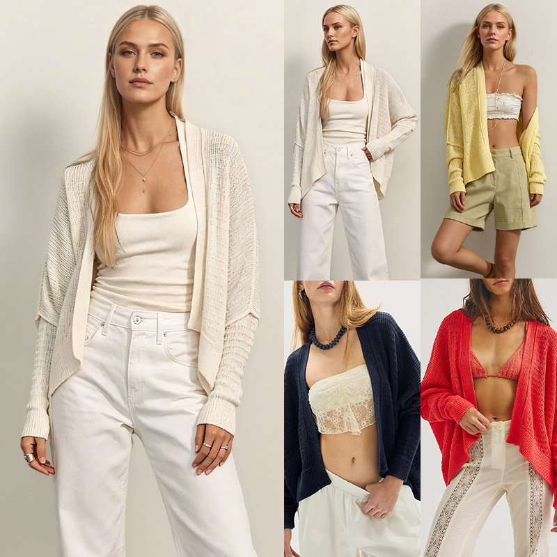 Women's Knit Cardigan Sweater Coat Solid Color Casual Loose V-Neck Long Sleeve