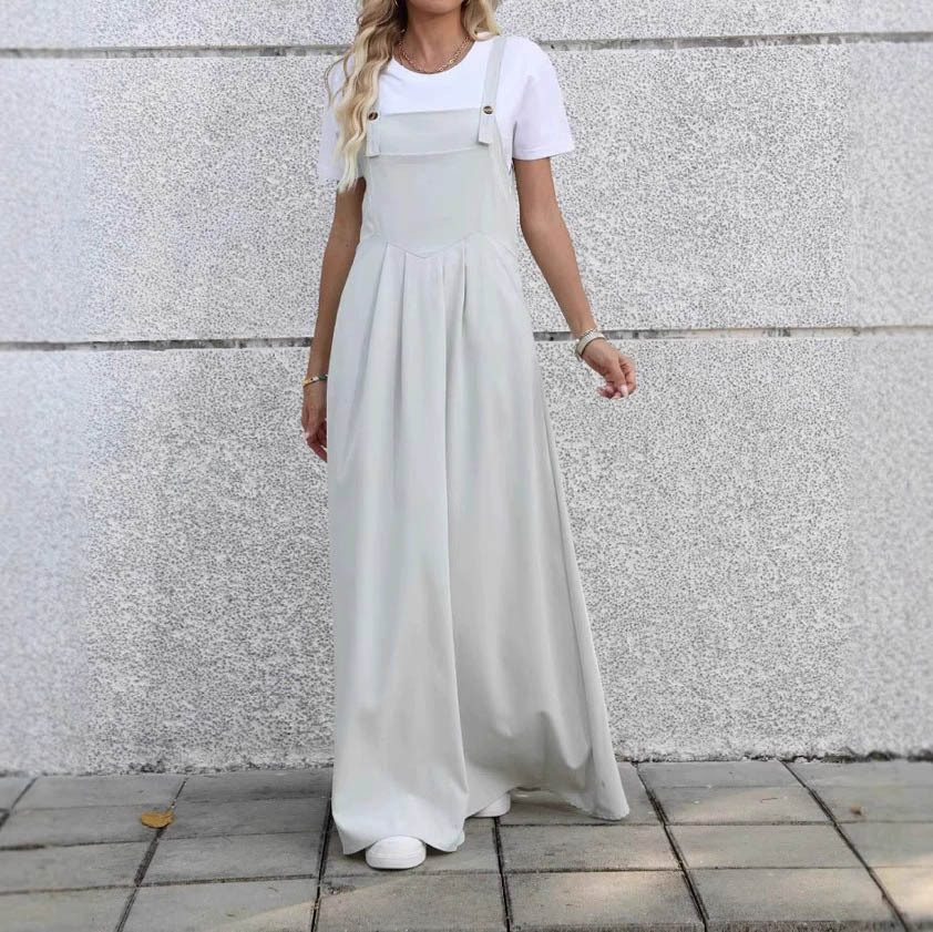 Women's Sleeveless High-Waist Pleated Midi Dress with Pockets