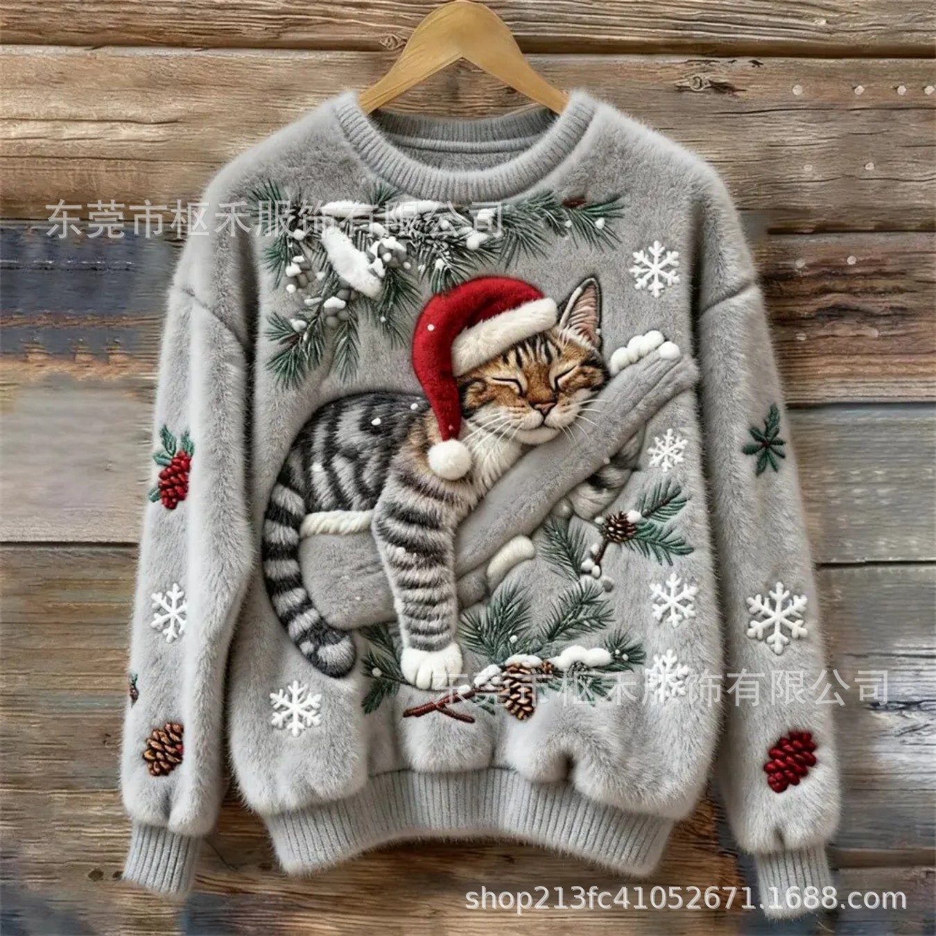 Women's Christmas Cat Snowflake Flannel Print Sweatshirt