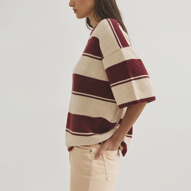 Women's Color-Block Knit Short-Sleeve Sweater Top