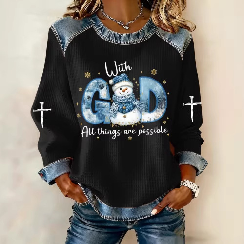 Women's Pig Snowman Elephant Letter Print Crewneck Sweatshirt