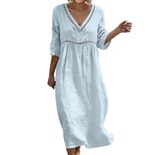 Women's Floral Print Ruched Midi Dress with Deep V-Neck and Five-Quarter Sleeves